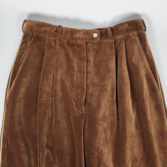 Gianni Versace Velvet Pants High Waist Cinnamon Brown Gold Tuxedo Stripes Vtg 8 - Picture 6 of 12